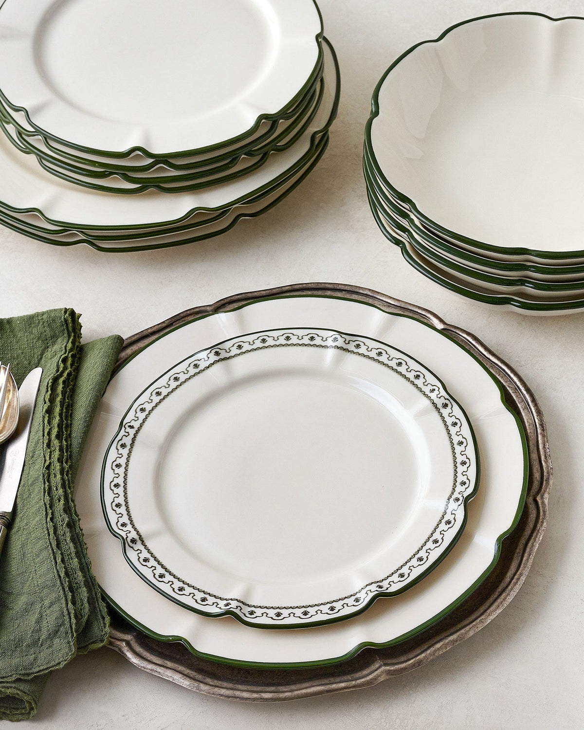Mavelle Vintage-Inspired Pewter Charger dinnerware set - Side View