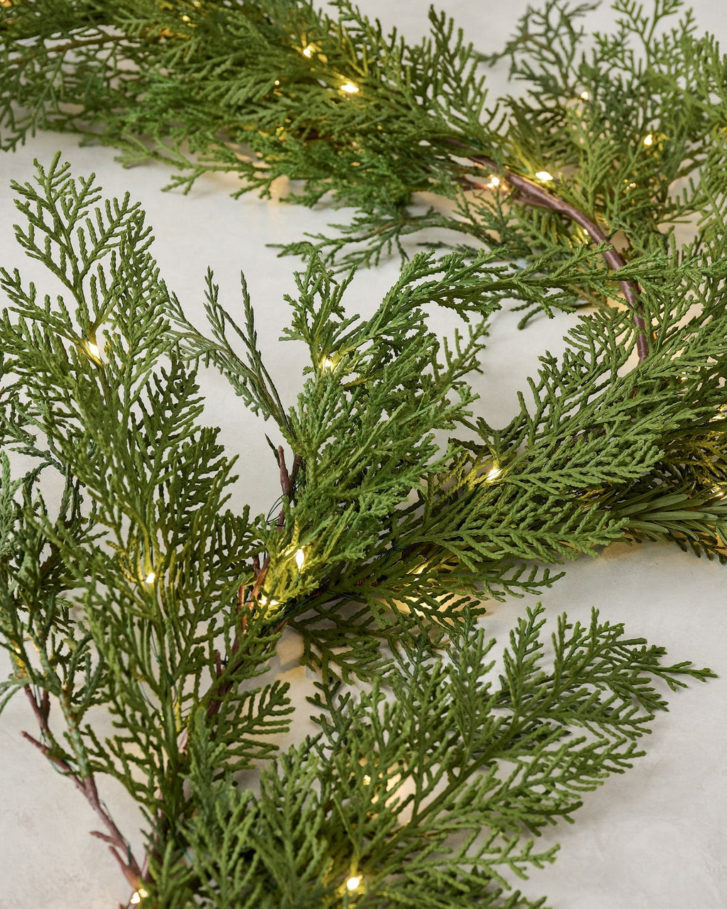 Mavelle Real Touch Cedar Mix Pre-Lit Garland - 72" wreath - Styled in Room