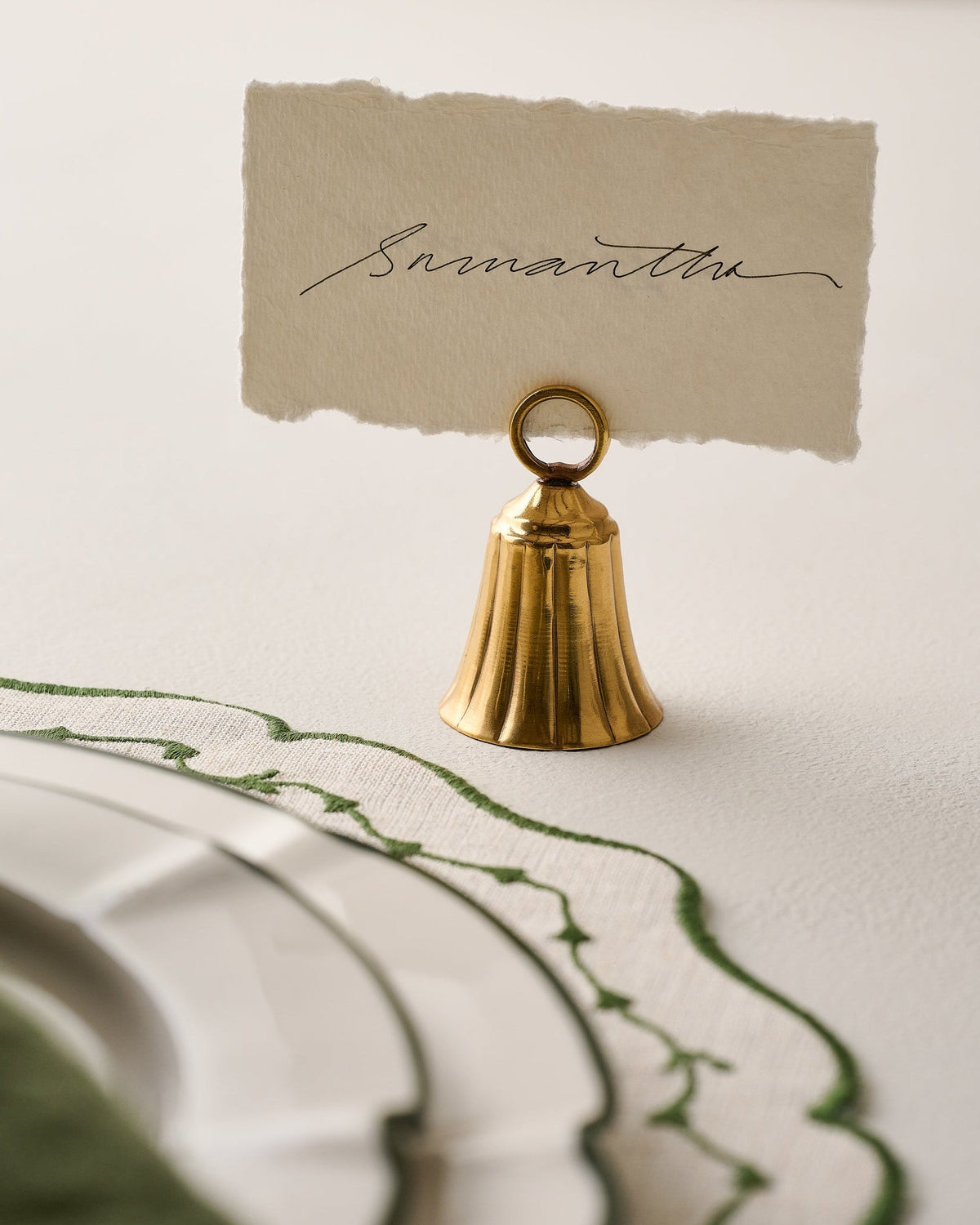 Mavelle Brass Bell Place Card Holder decorative accent - Detail View