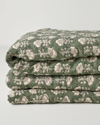Mavelle Flora Block Printed Quilt - Dusty Green quilt - Close-Up