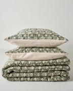 Mavelle Flora Block Printed Quilt - Dusty Green quilt