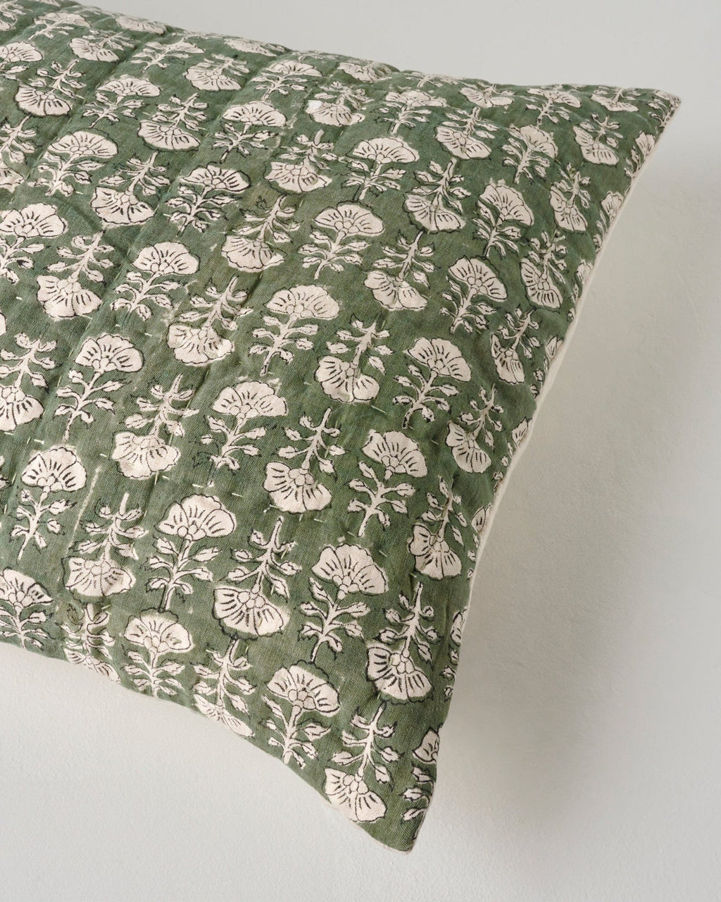 Mavelle Flora Block Printed Sham - Dusty Green (Euro) pillow sham - Detail View