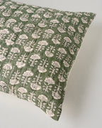 Mavelle Flora Block Printed Sham - Dusty Green (Euro) pillow sham - Detail View