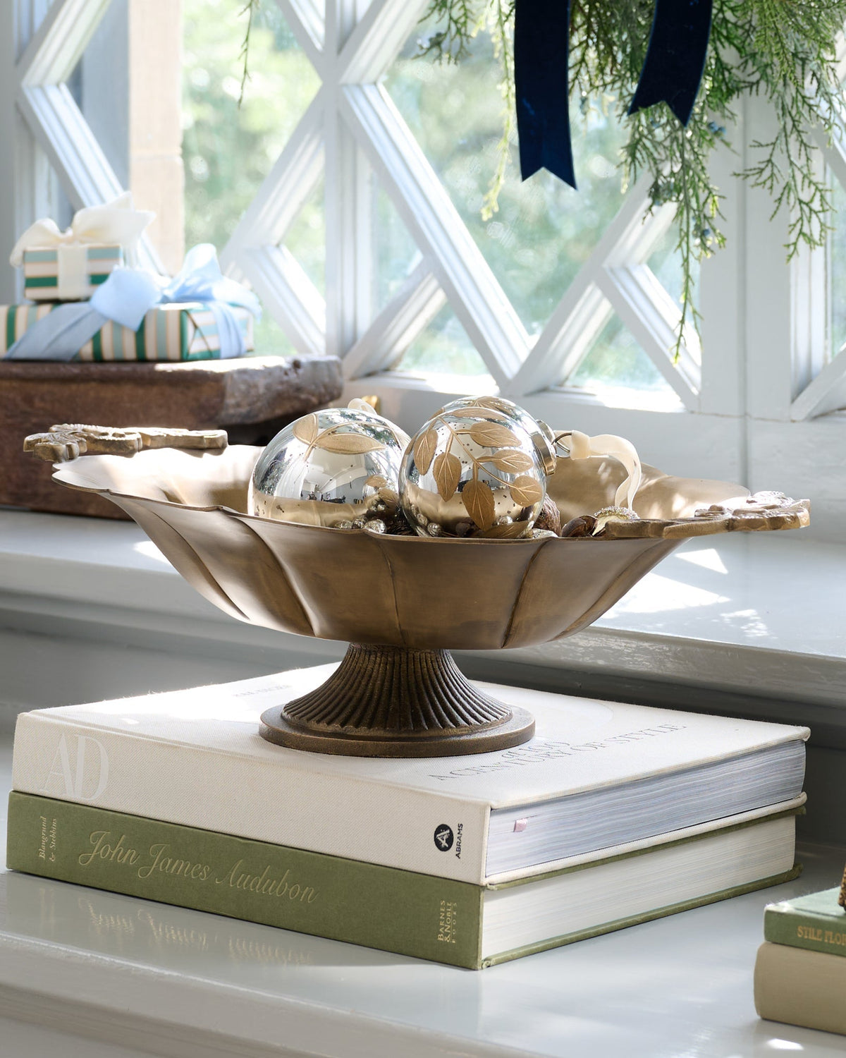 Mavelle Oversized Ornate Brass Pedestal Bowl bowl - Detail View