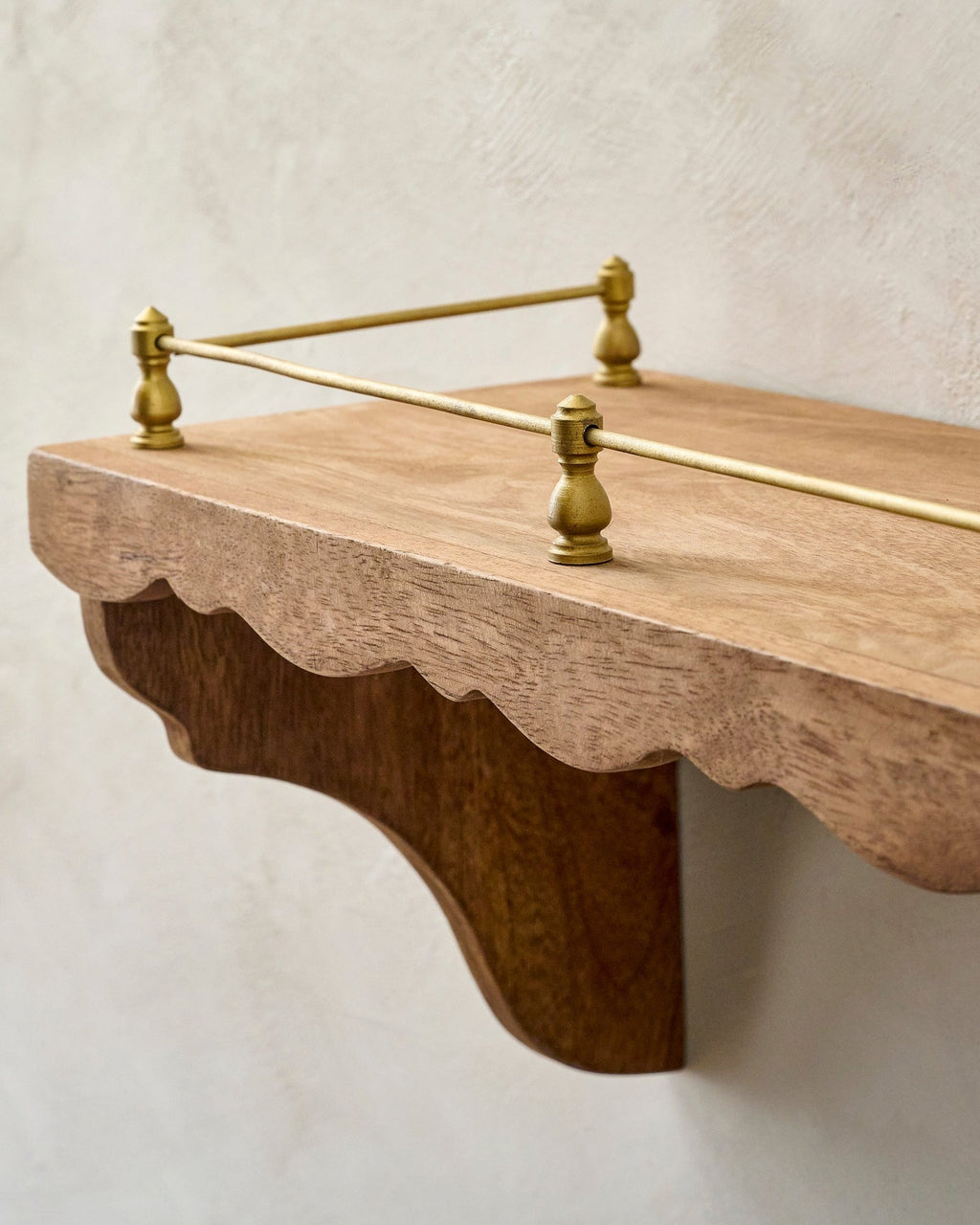 Mavelle Quinn Wood and Brass Railing Shelf wall shelf - Side View