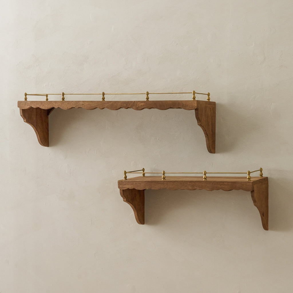 Mavelle Quinn Wood and Brass Railing Shelf wall shelf - View 9