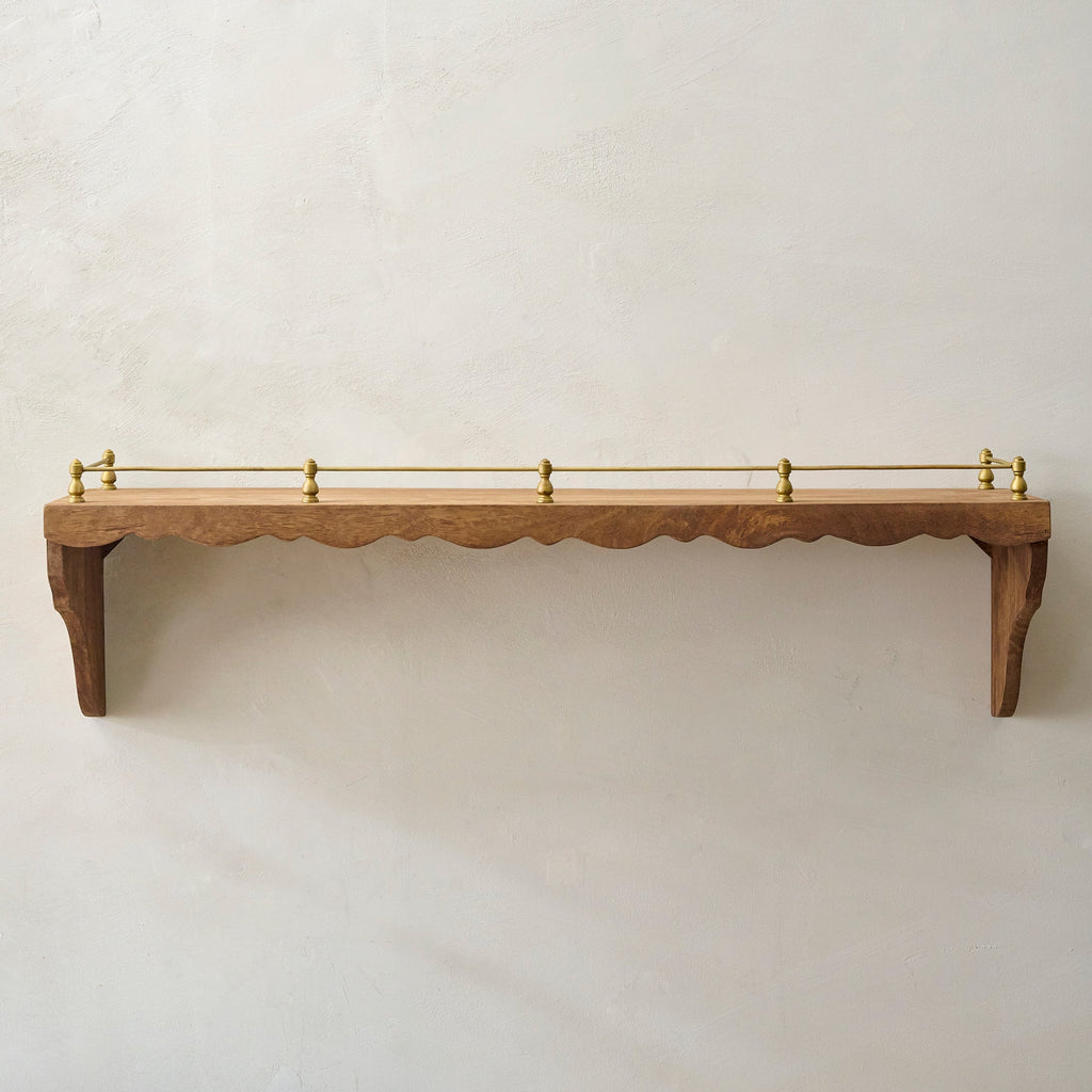Mavelle Quinn Wood and Brass Railing Shelf wall shelf - Close-Up