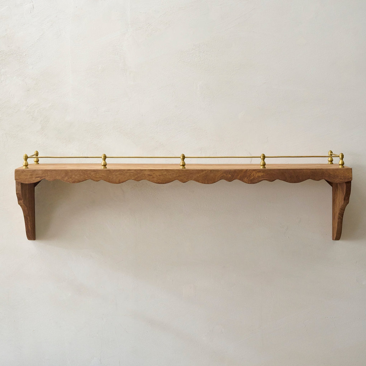 Mavelle Quinn Wood and Brass Railing Shelf wall shelf - Close-Up