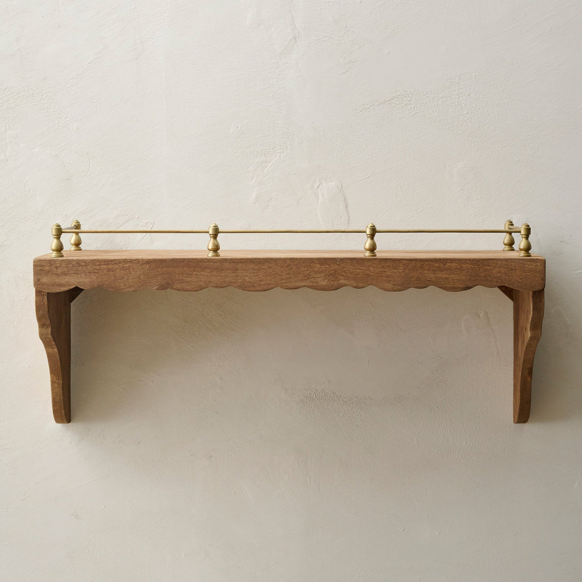 Mavelle Quinn Wood and Brass Railing Shelf wall shelf - Alternate View