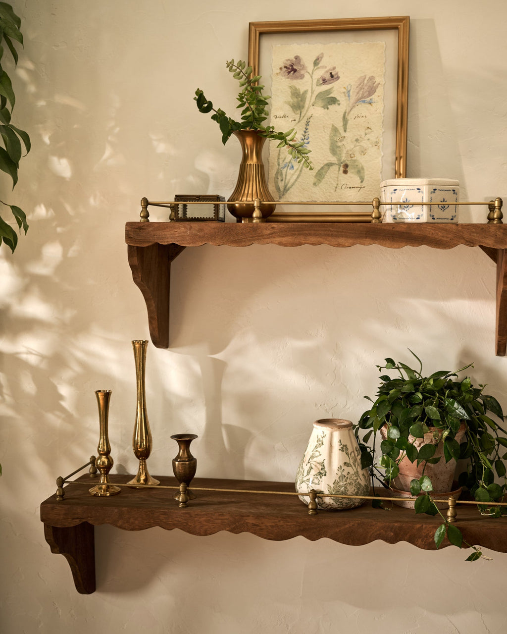 Mavelle Quinn Wood and Brass Railing Shelf wall shelf - Detail View