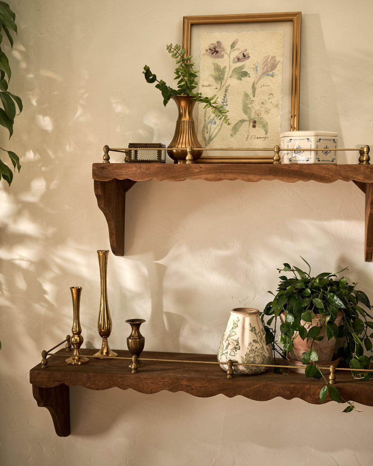Mavelle Quinn Wood and Brass Railing Shelf wall shelf - Detail View