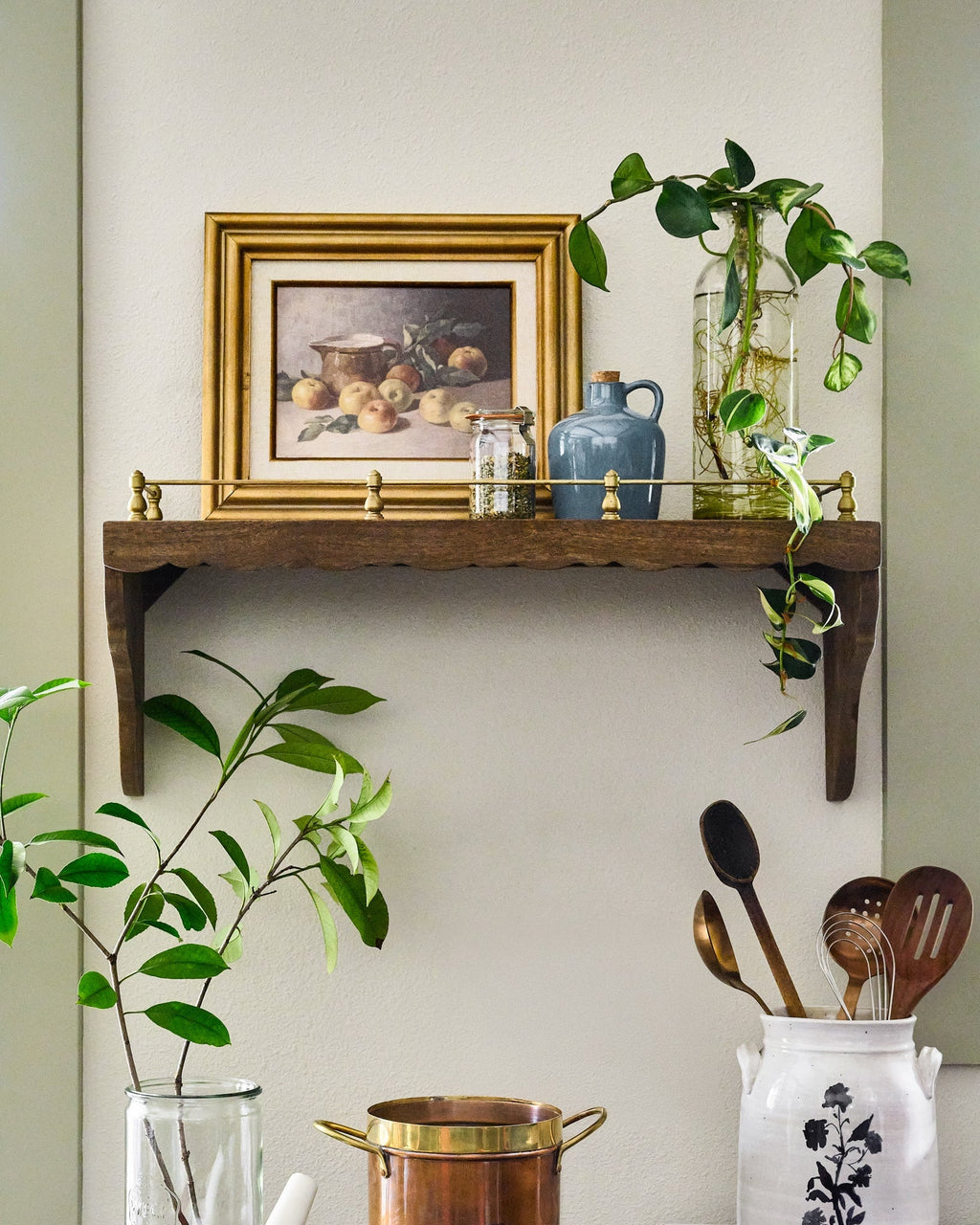 Mavelle Quinn Wood and Brass Railing Shelf wall shelf - View 10