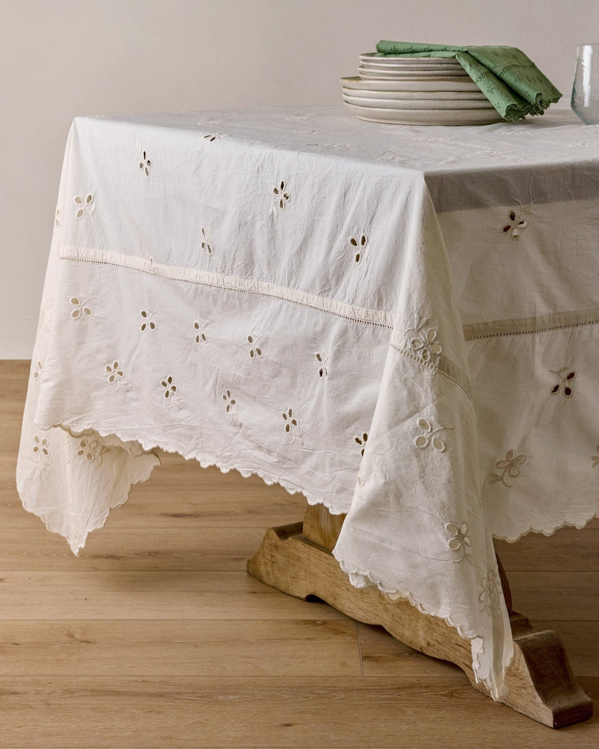 Mavelle Antique White Eyelet Tablecloth tablecloth - Detail View