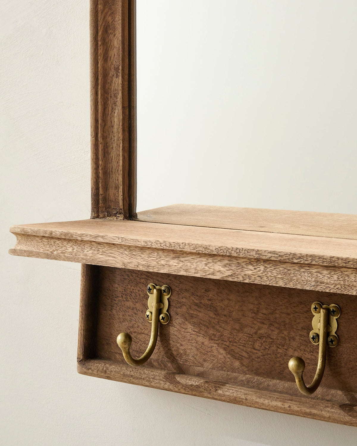 Mavelle Oversized James Mirror with Hooks and Shelf wall shelf - Close-Up