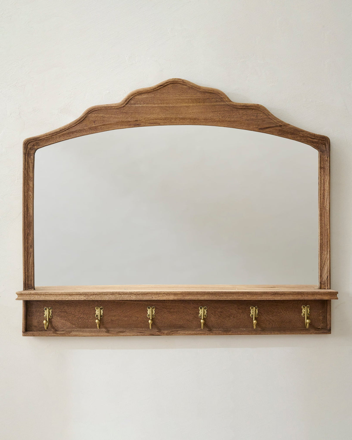 Mavelle Oversized James Mirror with Hooks and Shelf wall shelf