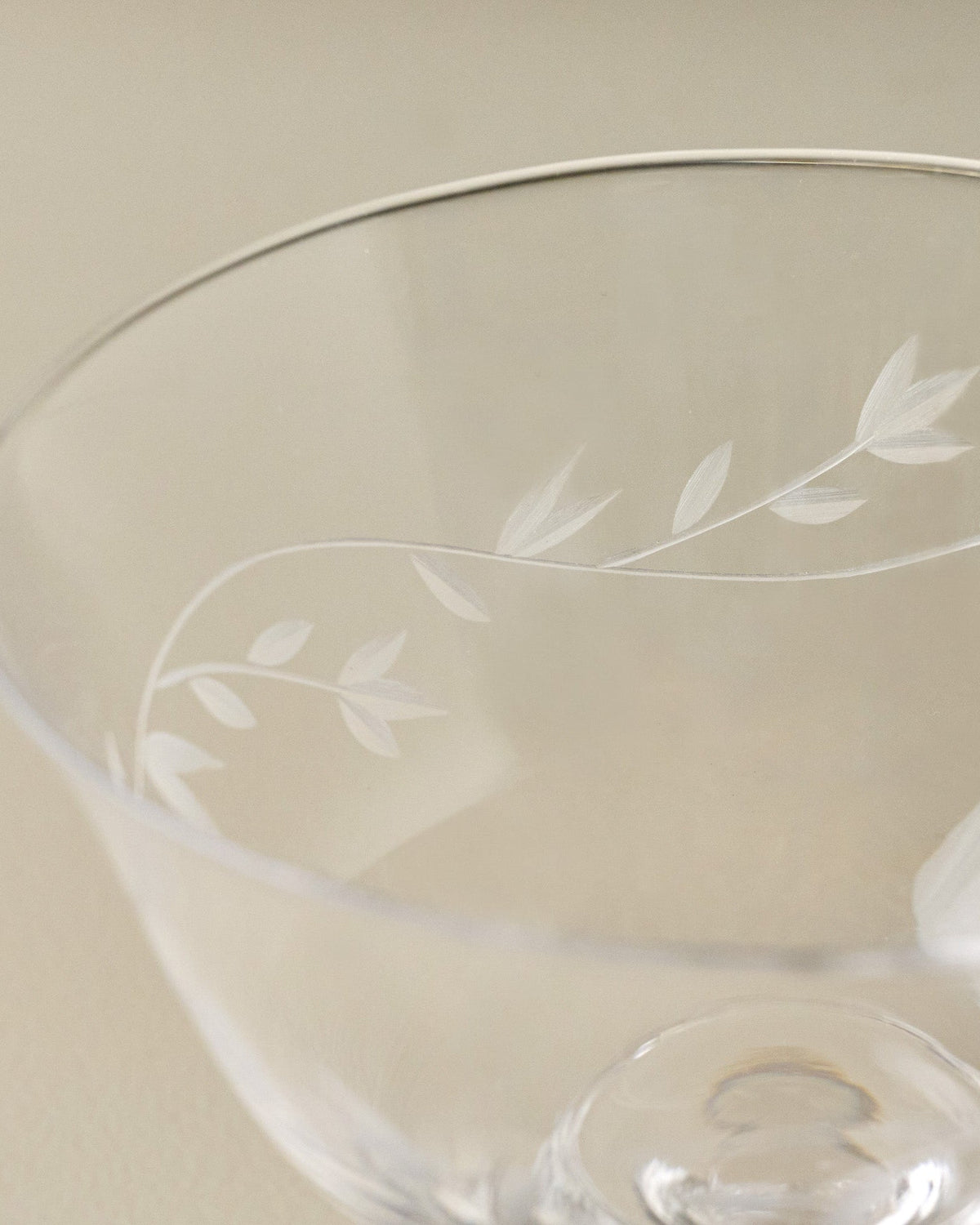 Mavelle Vintage-Inspired Etched Glass Coupe drinking glass - Styled in Room