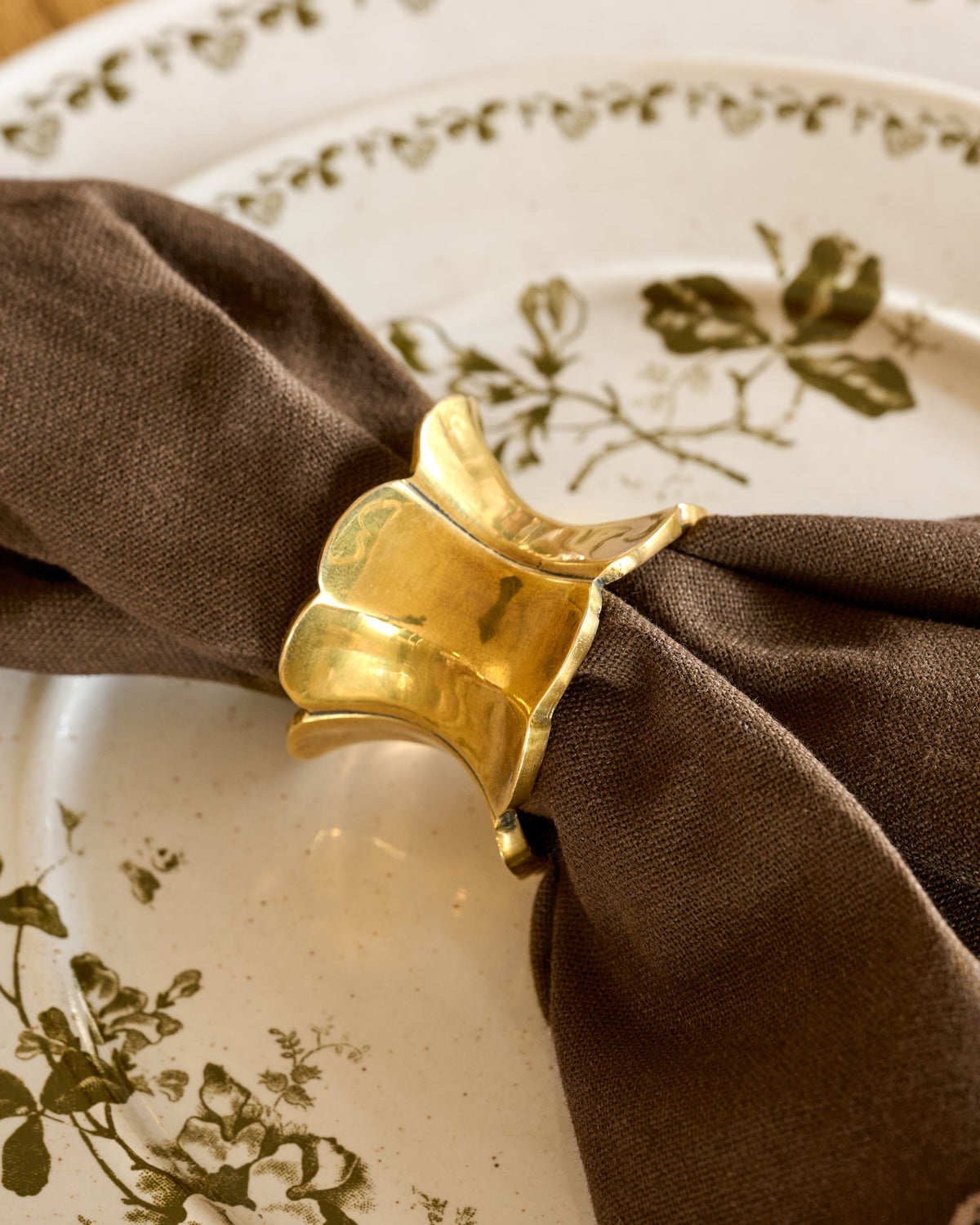 Mavelle Antique Brass Ruffle Napkin Ring Set of Four napkin ring set - Styled in Room