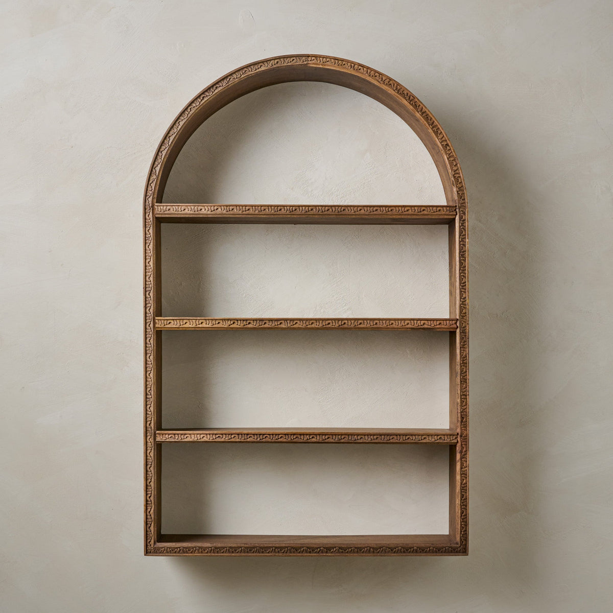 Mavelle Hand Carved Wooden Archer Shelf wall shelf