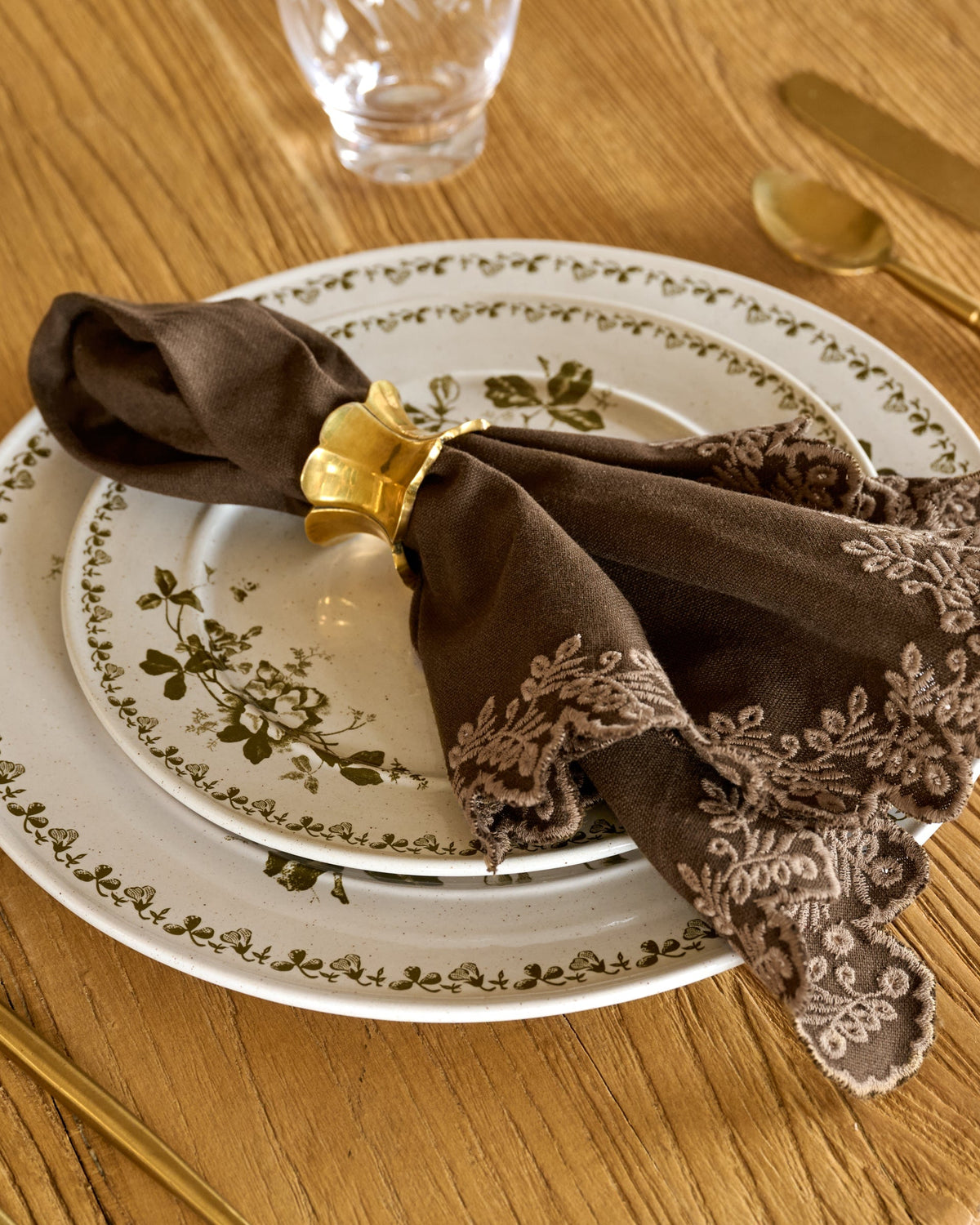 Mavelle Antique Brass Ruffle Napkin Ring Set of Four napkin ring set - Side View