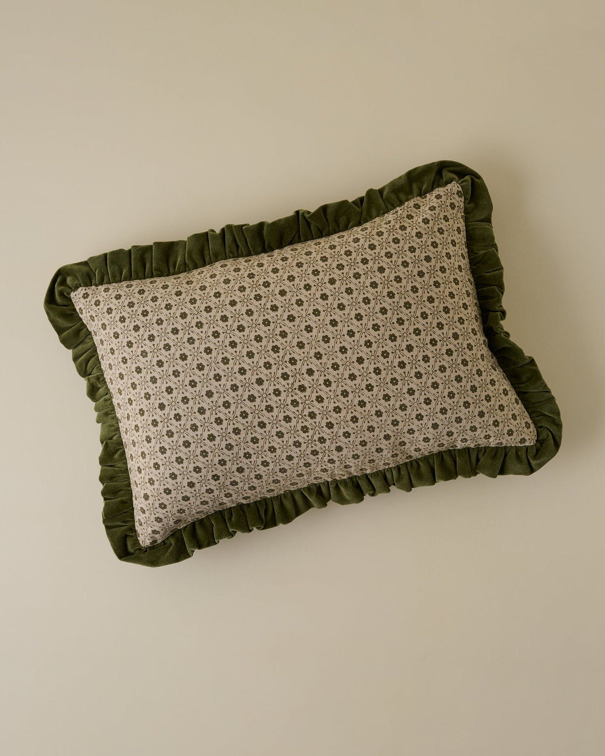 Mavelle Thea Block Print Pillow with Velvet Ruffle Edge throw pillow