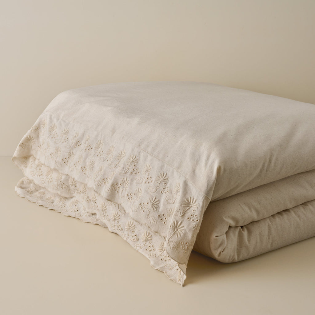 Mavelle Natural Clara Eyelet Flange Duvet & Sham Set (King) duvet cover - Styled in Room