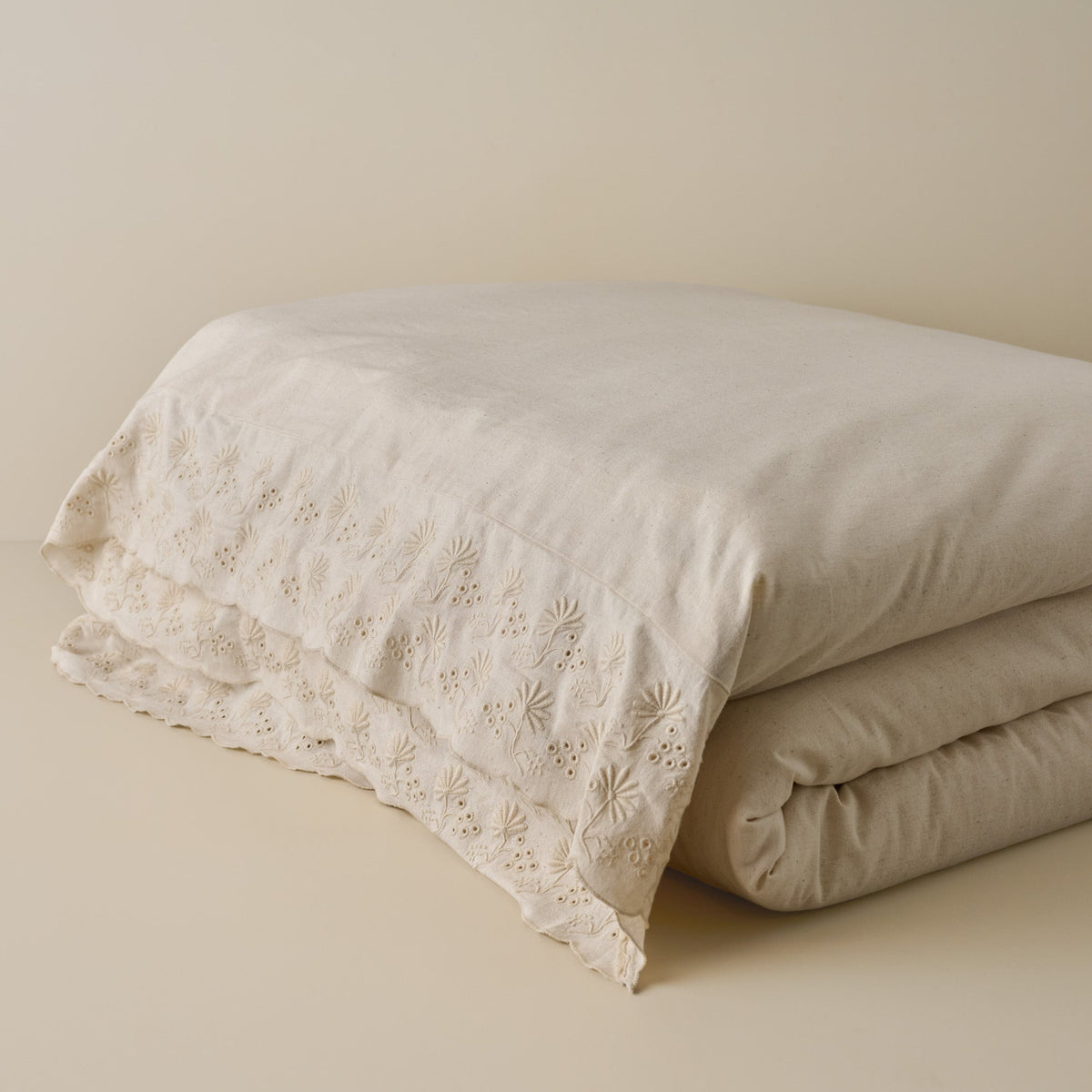 Mavelle Natural Clara Eyelet Flange Duvet & Sham Set (King) duvet cover - Styled in Room