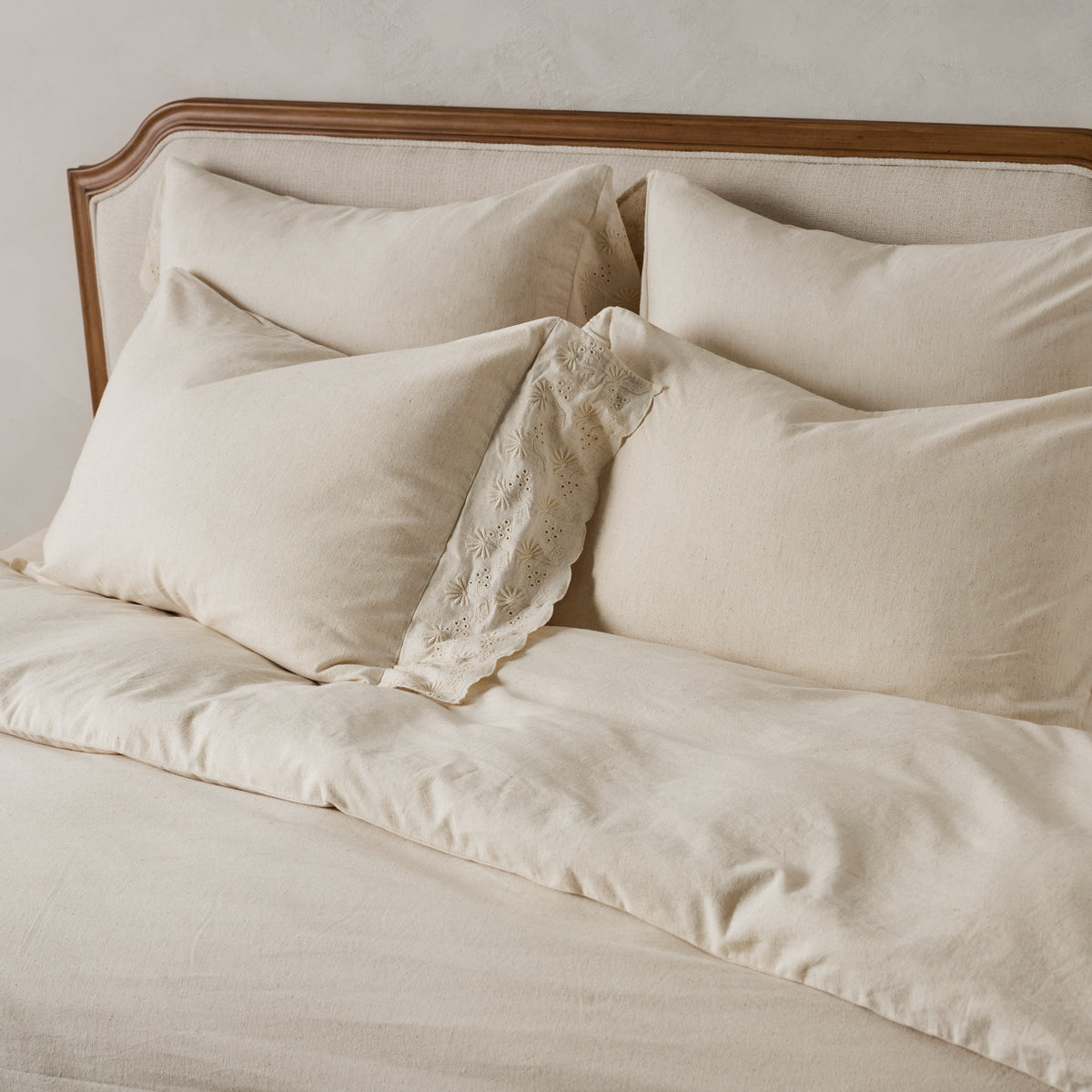 Mavelle Natural Clara Eyelet Flange Duvet & Sham Set (King) duvet cover - Detail View