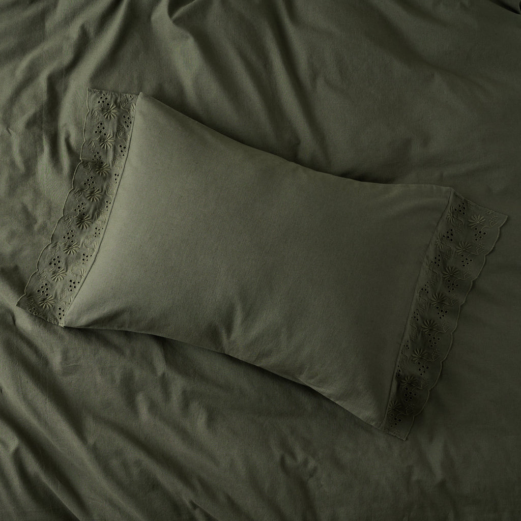 Mavelle Olive Night Clara Eyelet Flange Quilt & Sham Set (King) quilt - Close-Up