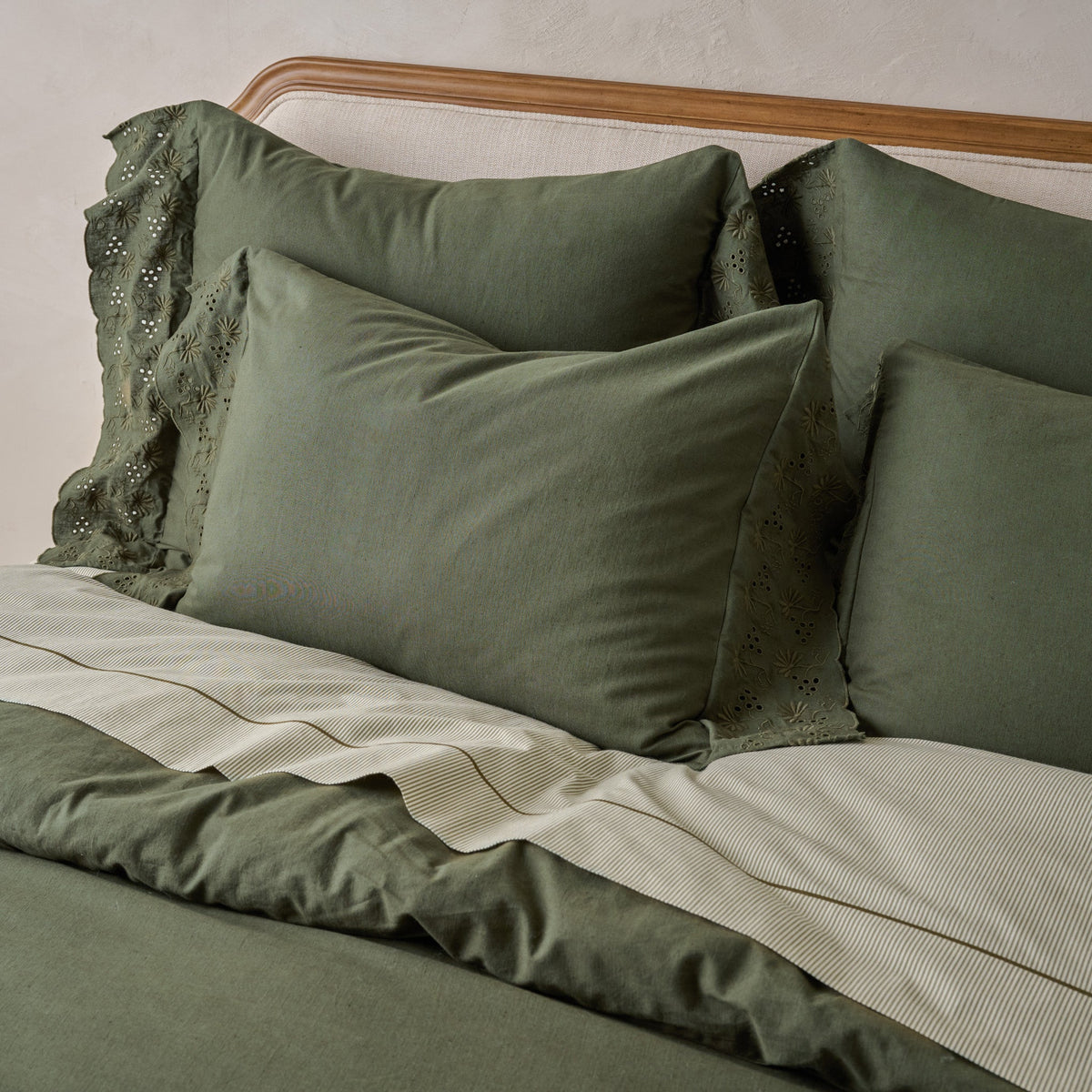 Mavelle Olive Night Clara Eyelet Flange Quilt & Sham Set (King) quilt - Detail View