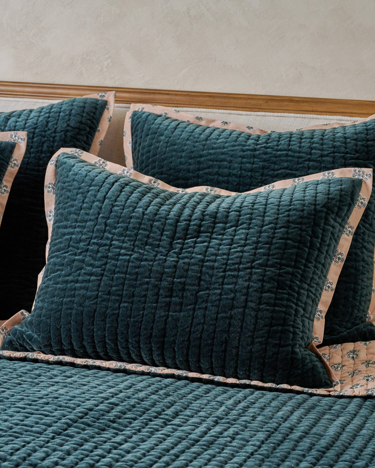 Mavelle Audrey Velvet Block Print Quilt - Magical Forest quilt - Styled in Room