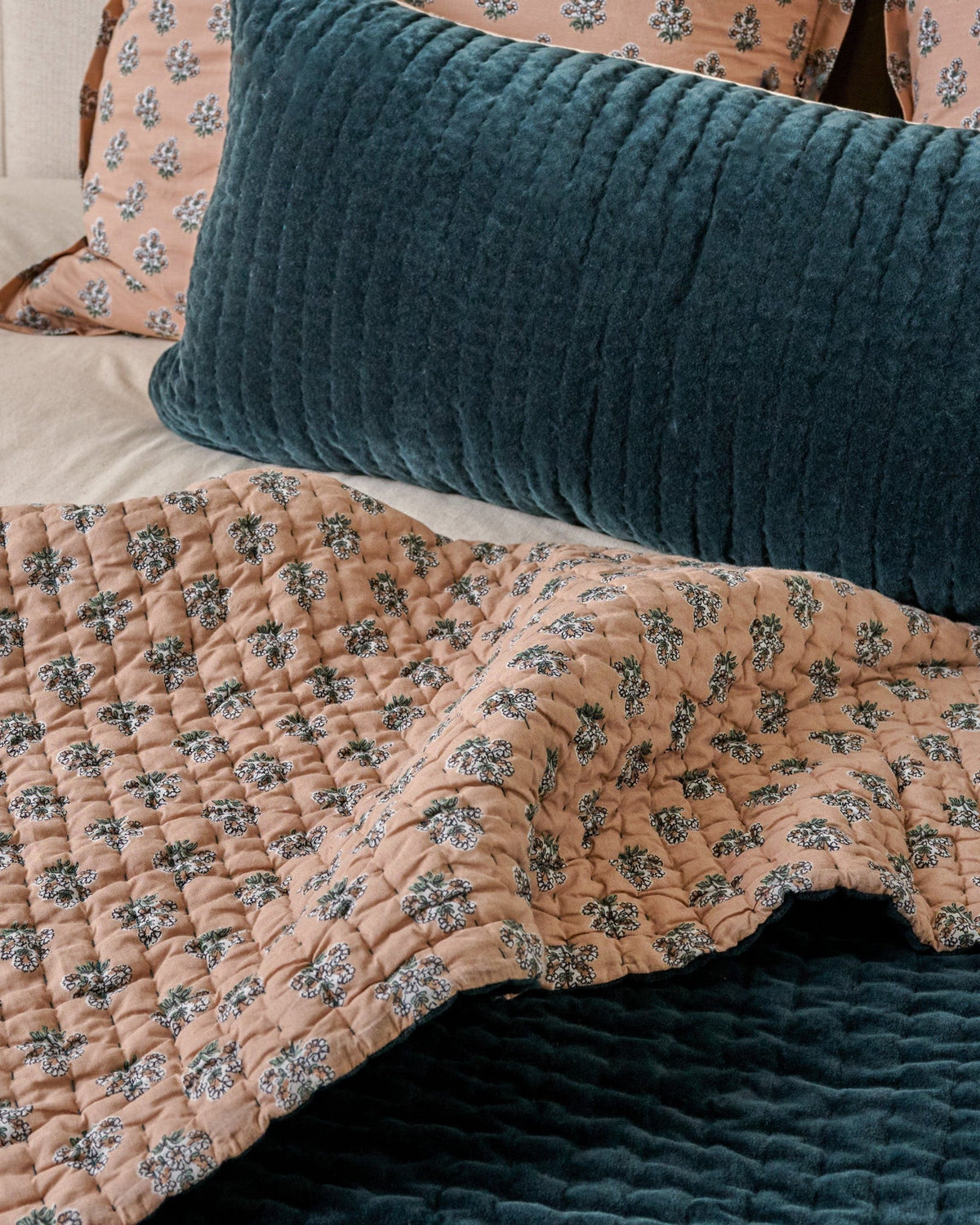 Mavelle Audrey Velvet Block Print Quilt - Magical Forest quilt - Detail View