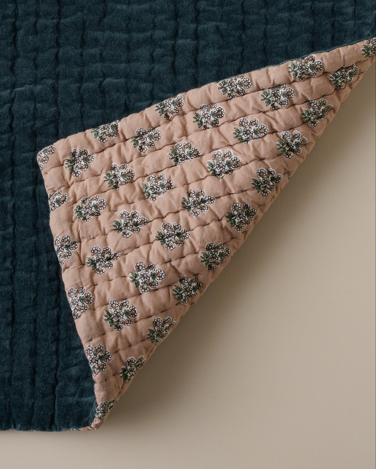 Mavelle Audrey Velvet Block Print Quilt - Magical Forest quilt - Close-Up