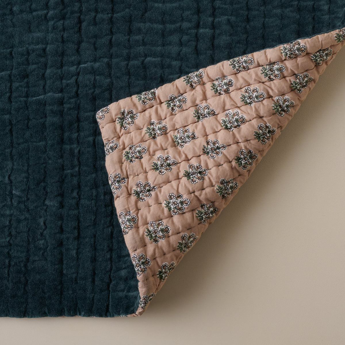 Mavelle Magical Forest Audrey Velvet Block Print Quilt & Sham Set (King) quilt - Side View
