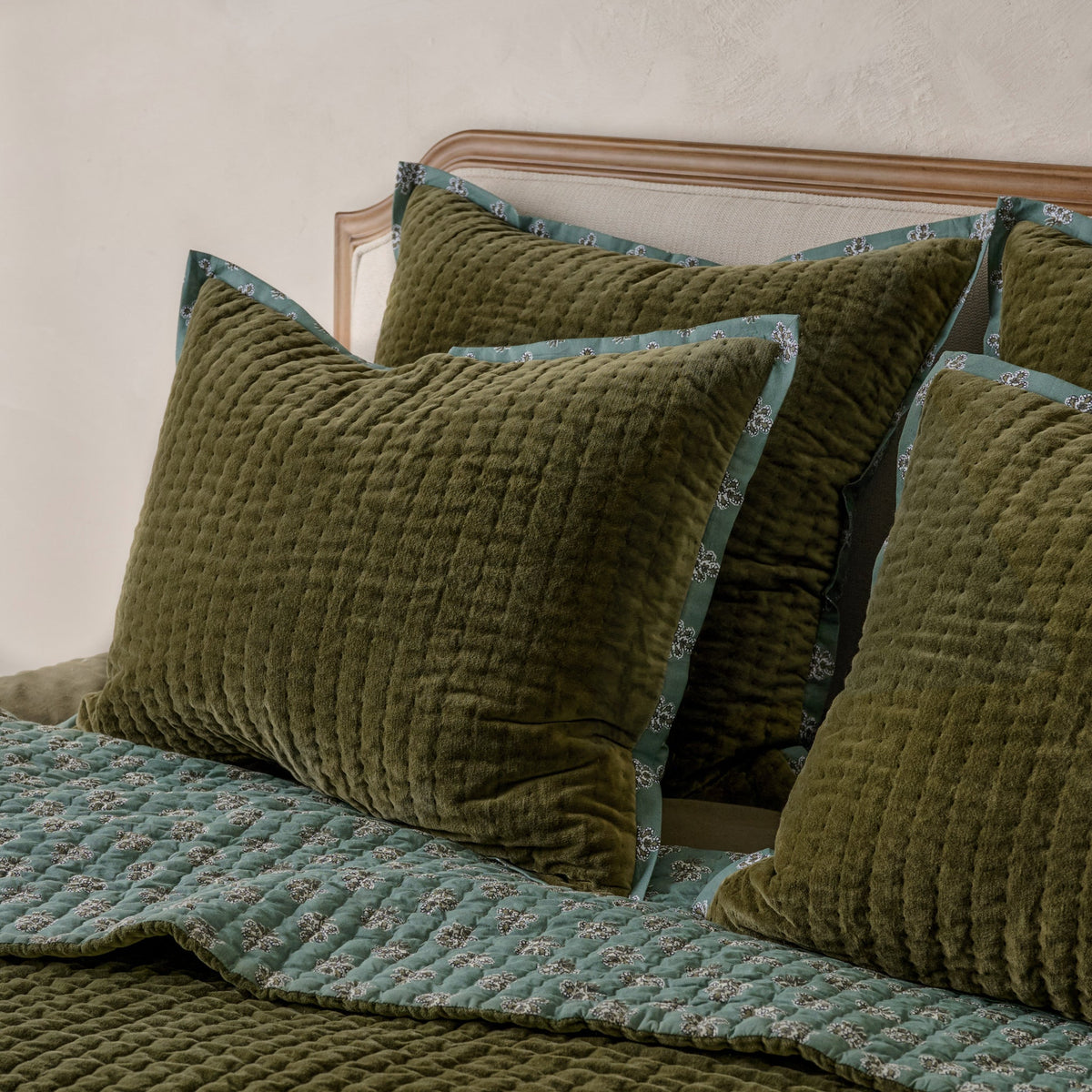Mavelle Winter Moss Audrey Velvet Block Print Quilt & Sham Set (Queen) quilt - Detail View