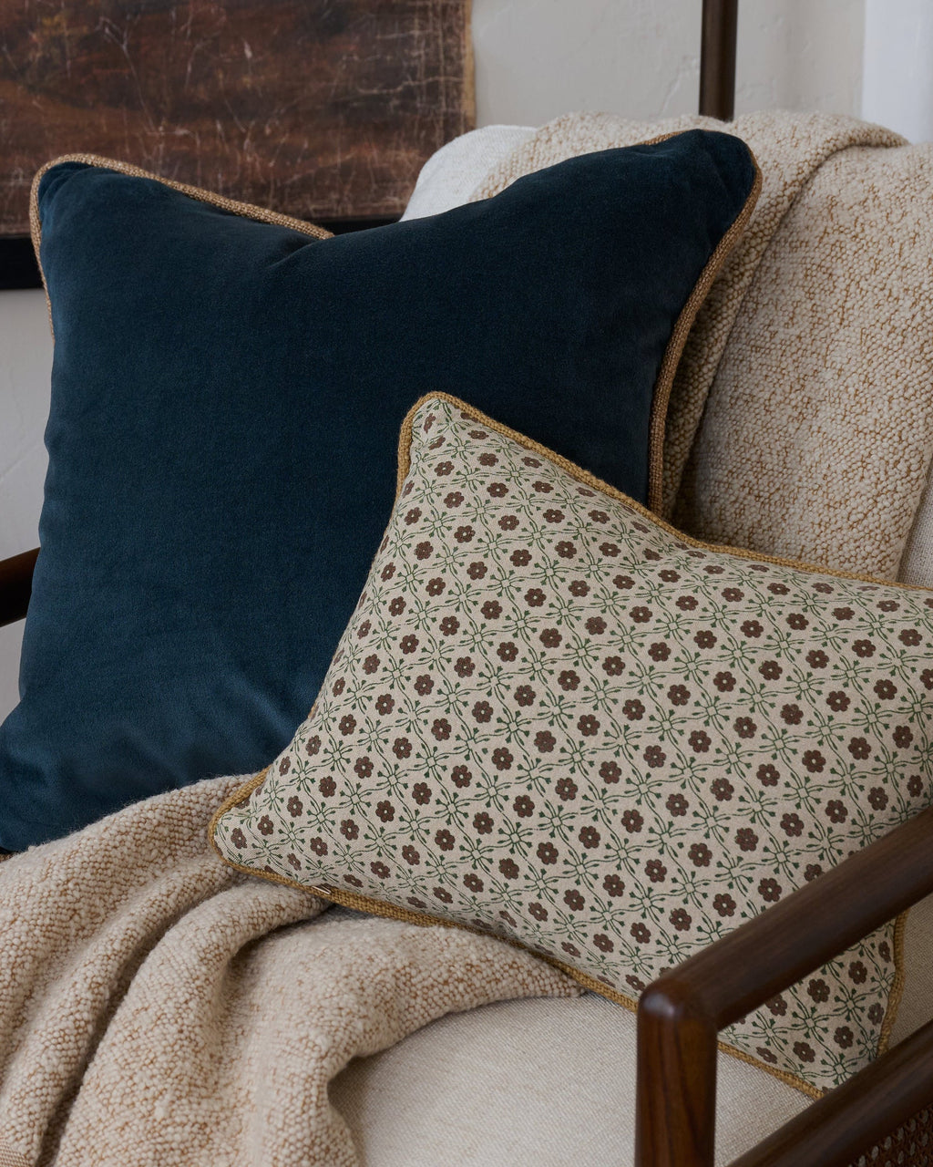 Mavelle Thea Clay Block Print Pillow w/ insert, 12x16 throw pillow - Styled in Room