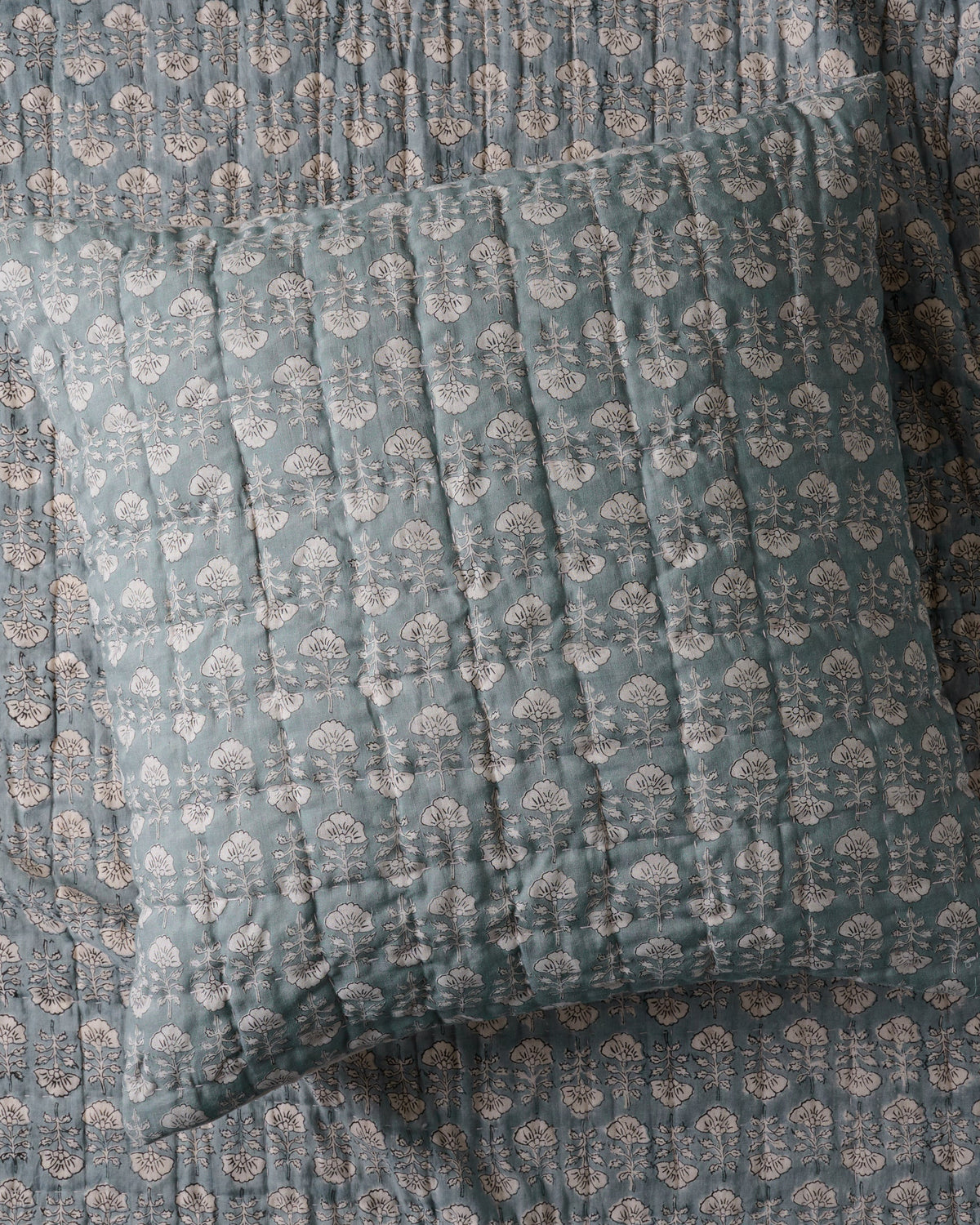 Mavelle Flora Block Printed Sham - Silver Blue (Euro) pillow sham