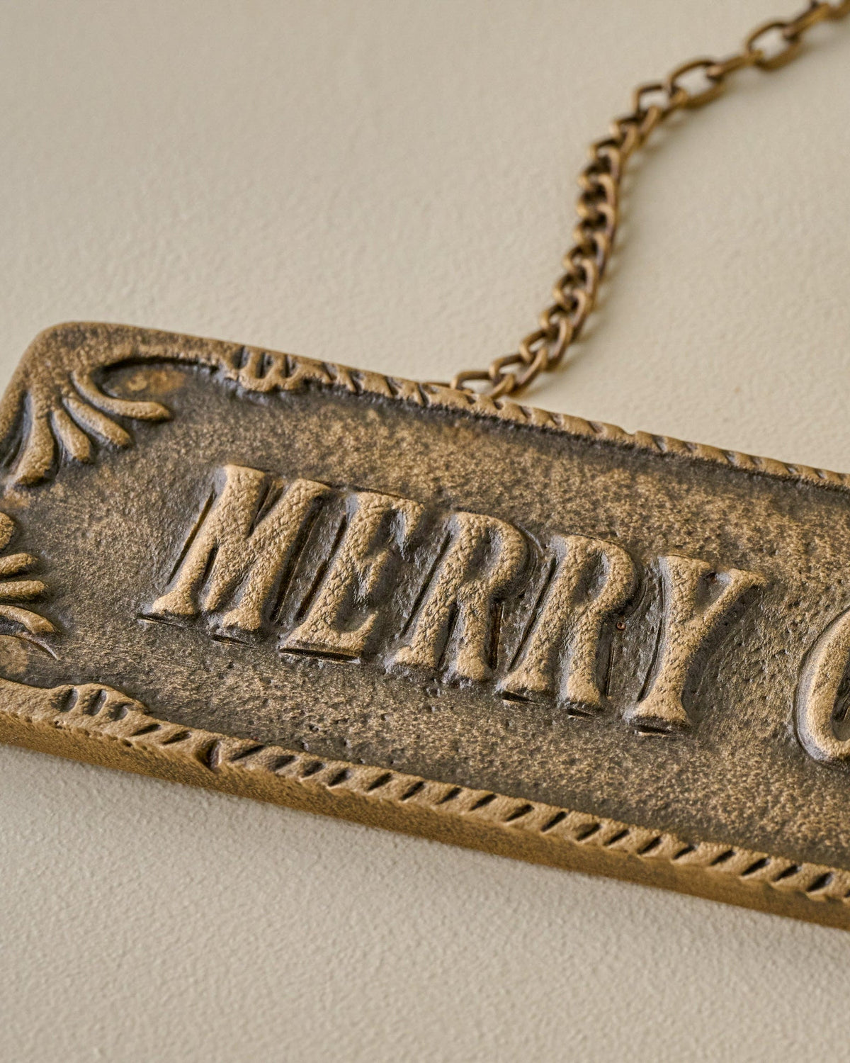 Mavelle Antique-Inspired Hanging Merry Christmas Sign wall decor piece - Styled in Room
