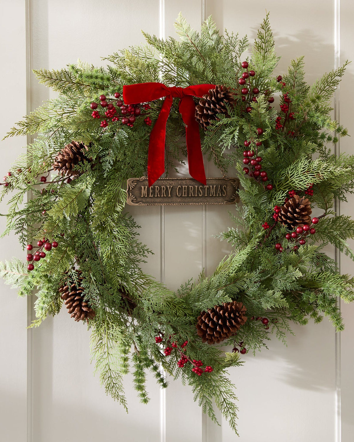 Mavelle Real Touch Foraged Red Berry Pine Wreath wreath - Side View