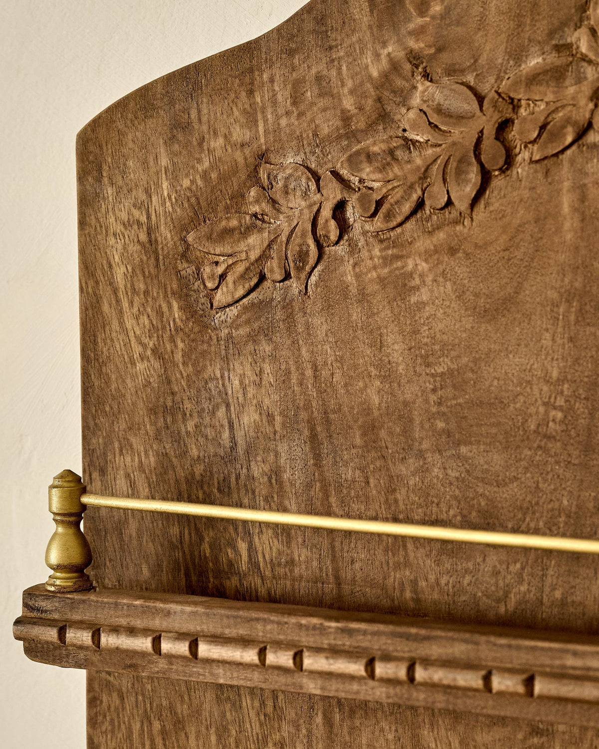 Mavelle Gloria Carved Wood and Brass Display Shelf wall shelf - Styled in Room