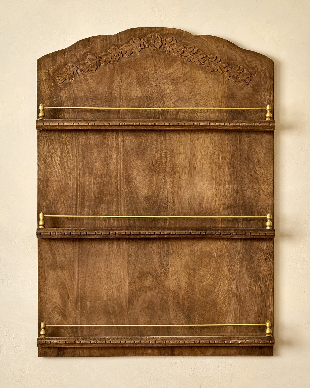 Mavelle Gloria Carved Wood and Brass Display Shelf wall shelf
