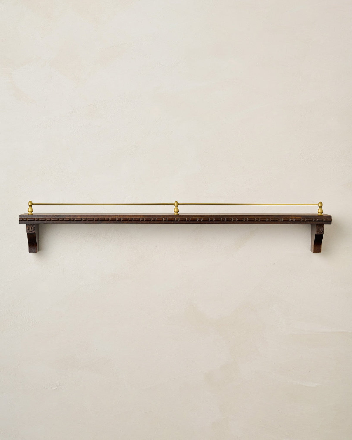 Mavelle Gloria Carved Wood and Brass Picture Ledge wall shelf - Close-Up
