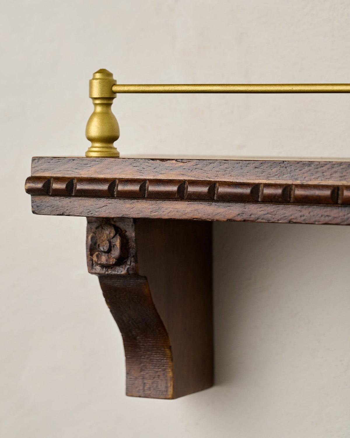 Mavelle Gloria Carved Wood and Brass Picture Ledge wall shelf
