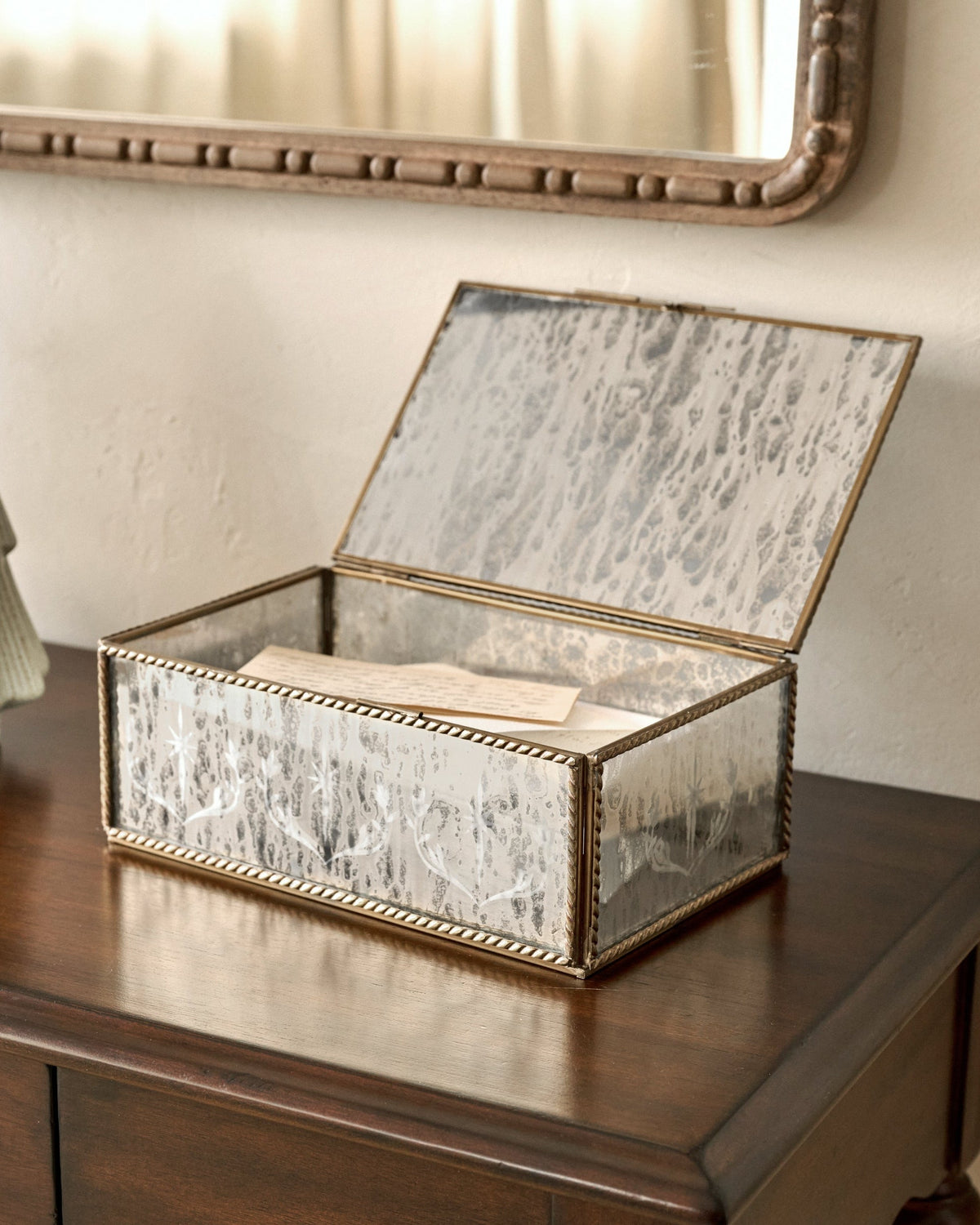Mavelle Helana Mercury Glass Accent Box decorative box - Styled in Room