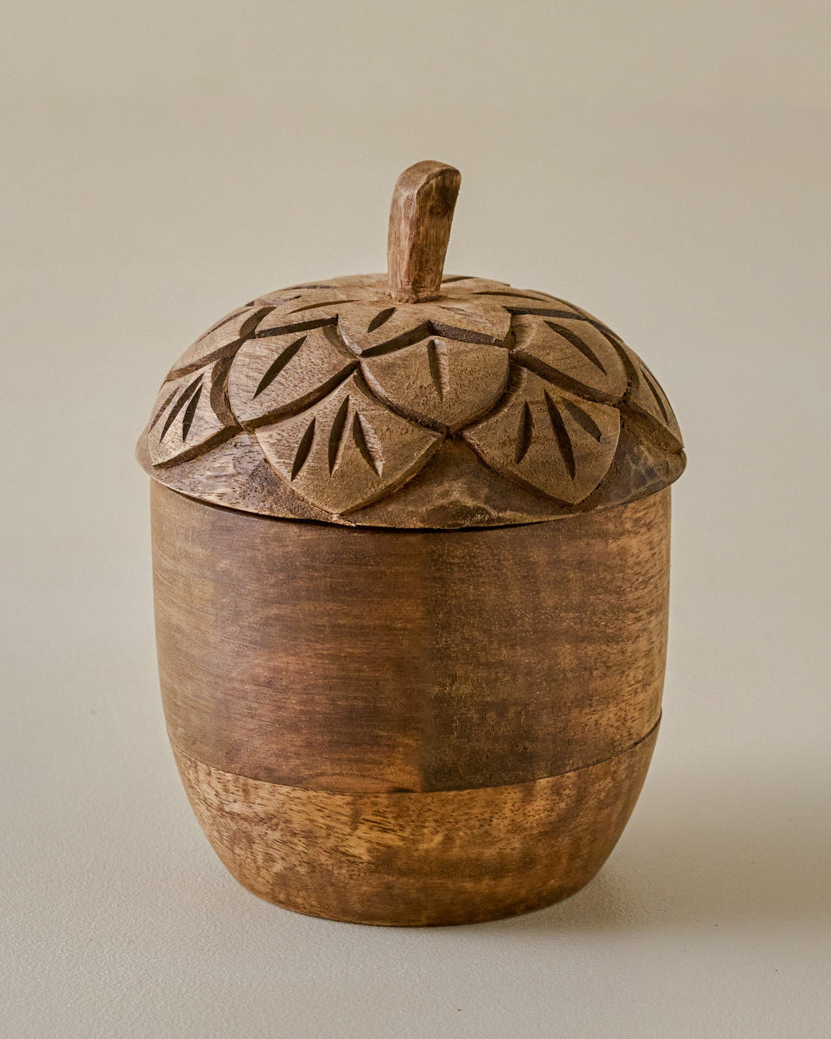 Mavelle Hand-Carved Wooden Acorn Canister kitchen storage piece