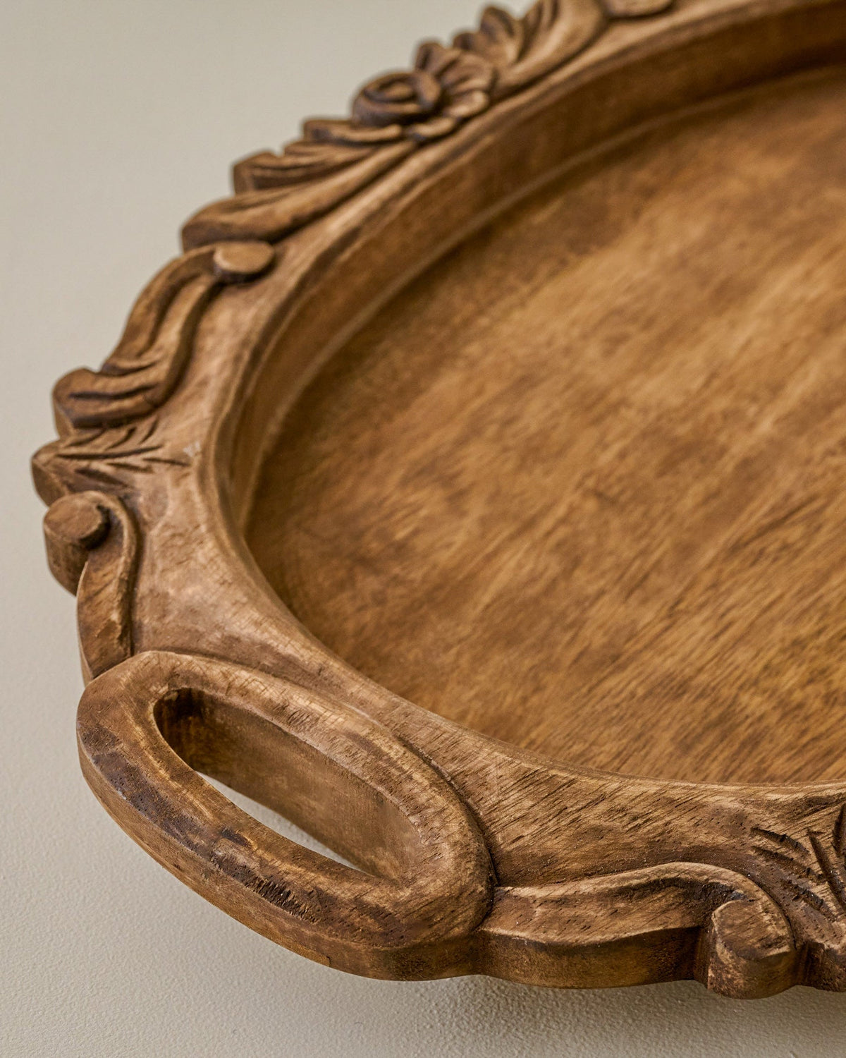 Mavelle Wells Hand-Carved Wood Tray decorative tray - Styled in Room