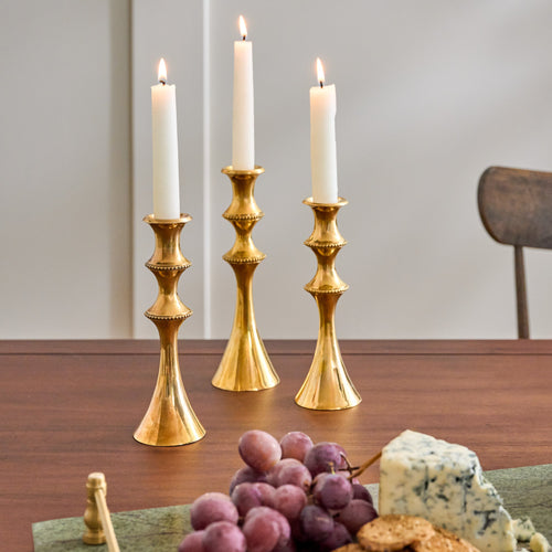 Mavelle Adler Antiqued Brass Etched Taper Holder candle holder - Detail View
