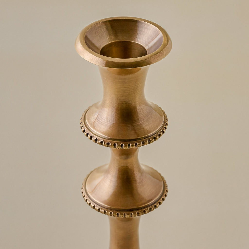 Mavelle Adler Antiqued Brass Etched Taper Holder candle holder - Side View