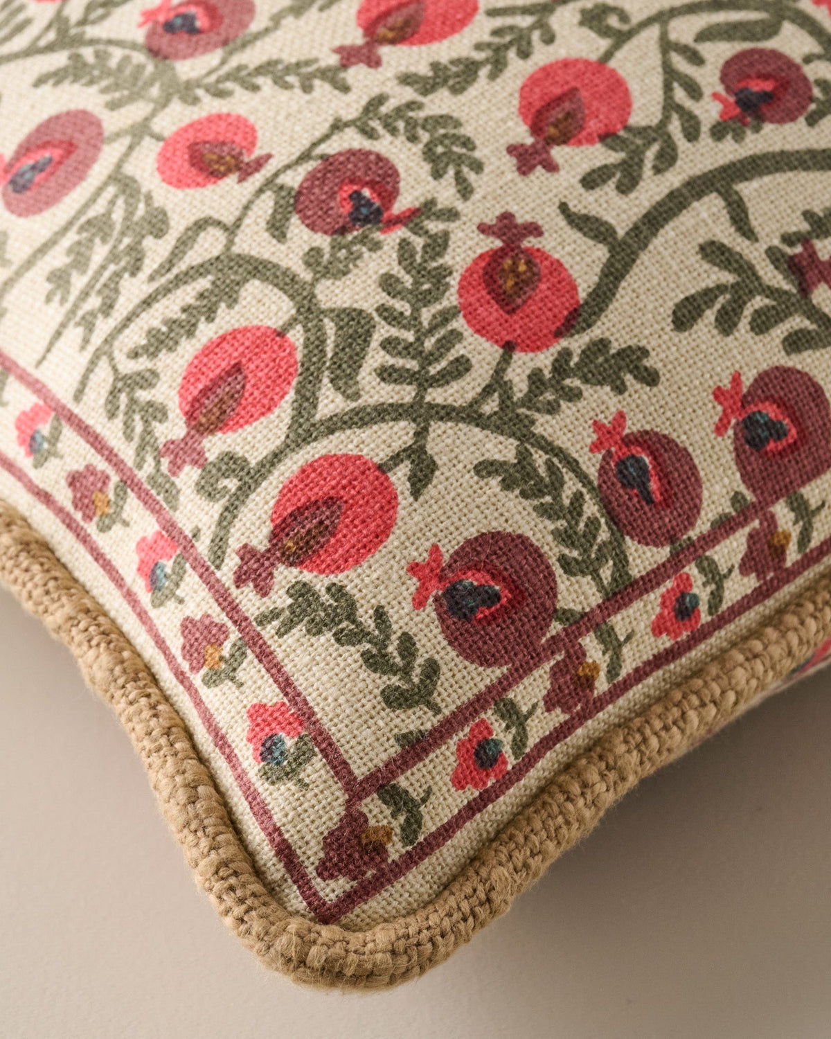 Mavelle Festive Pomegranate Block Print Small Lumbar Pillow throw pillow - Close-Up