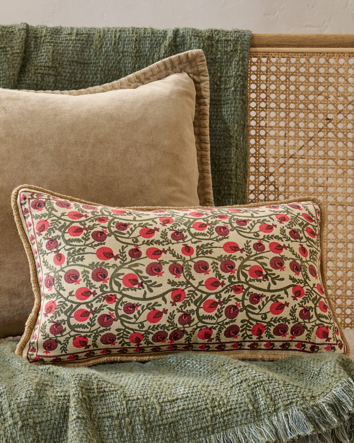 Mavelle Festive Pomegranate Block Print Small Lumbar Pillow throw pillow - Styled in Room