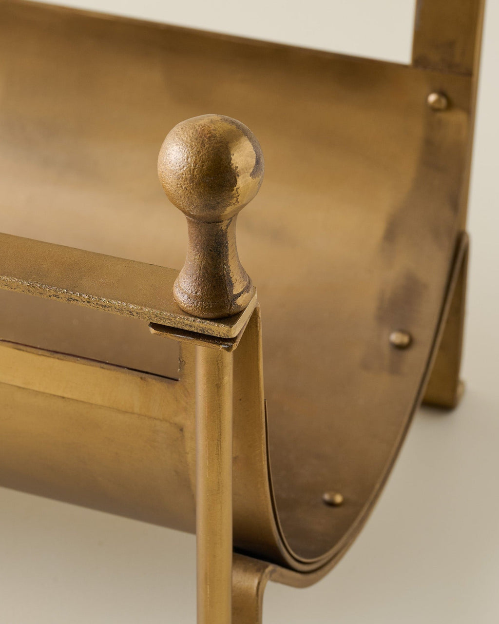 Mavelle Shepherd Brass Log Holder fireplace accessory - Styled in Room